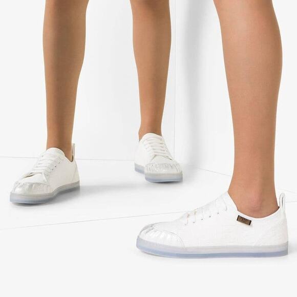 Fendi Promenade FF Logo White Canvas Clear Lace Up Low-Top Sneakers - Picture 4 of 14